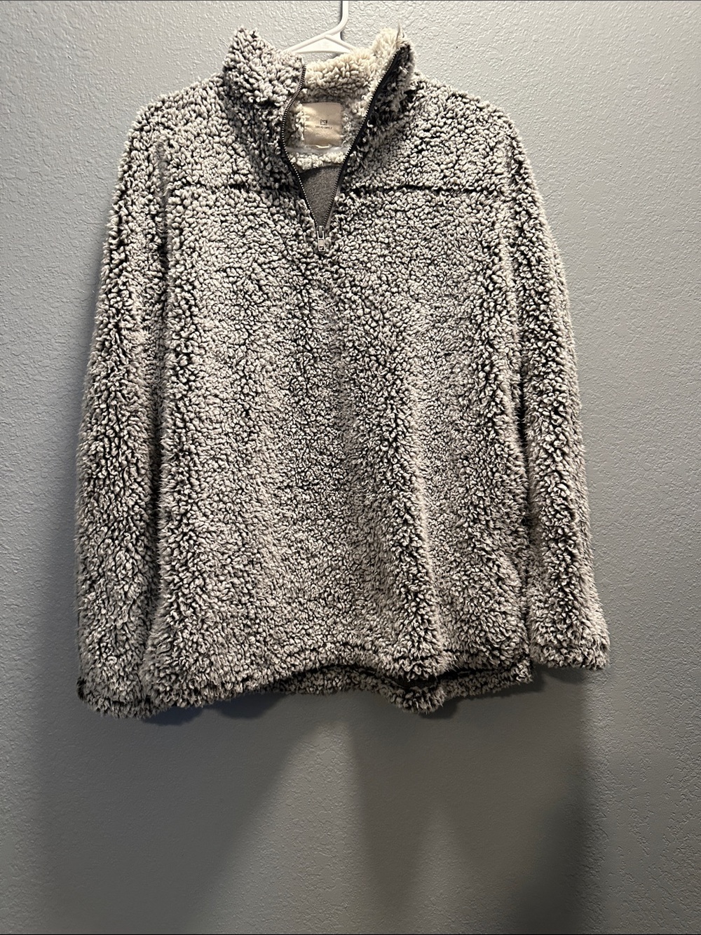 Thread & Supply Plush Gray Sherpa Quarter-Zip Pullover